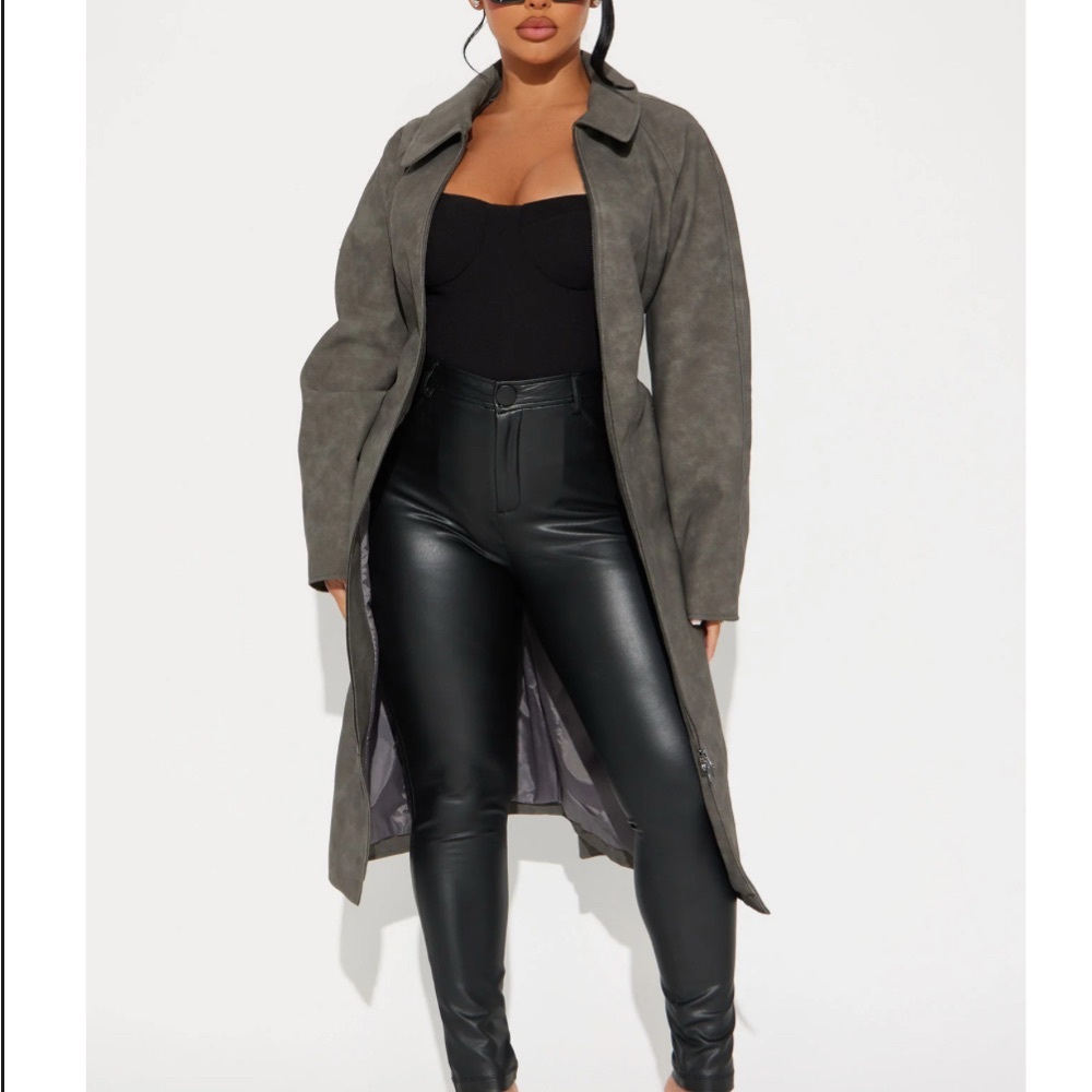 Leather Trench- Grey
